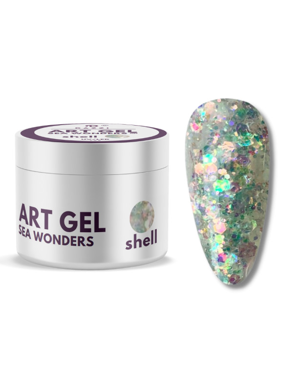 Art Gel pailleté Sea Wonders "Shell", blanc / argent, 5gr