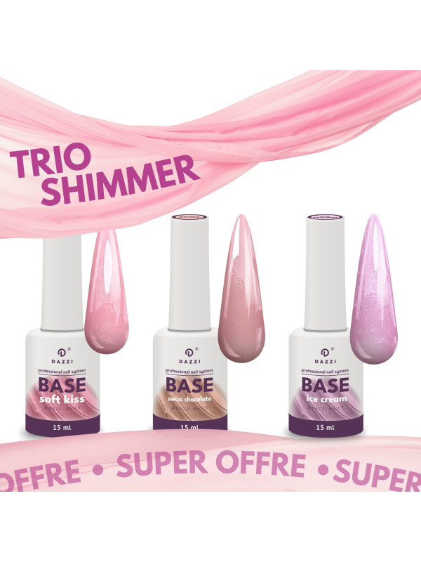 Super offre TRIO SHIMMER : "Soft Kiss" , "Swiss Chocolate" sans shimmer , "Ice Cream" pour VSP ou Gel, 15ml