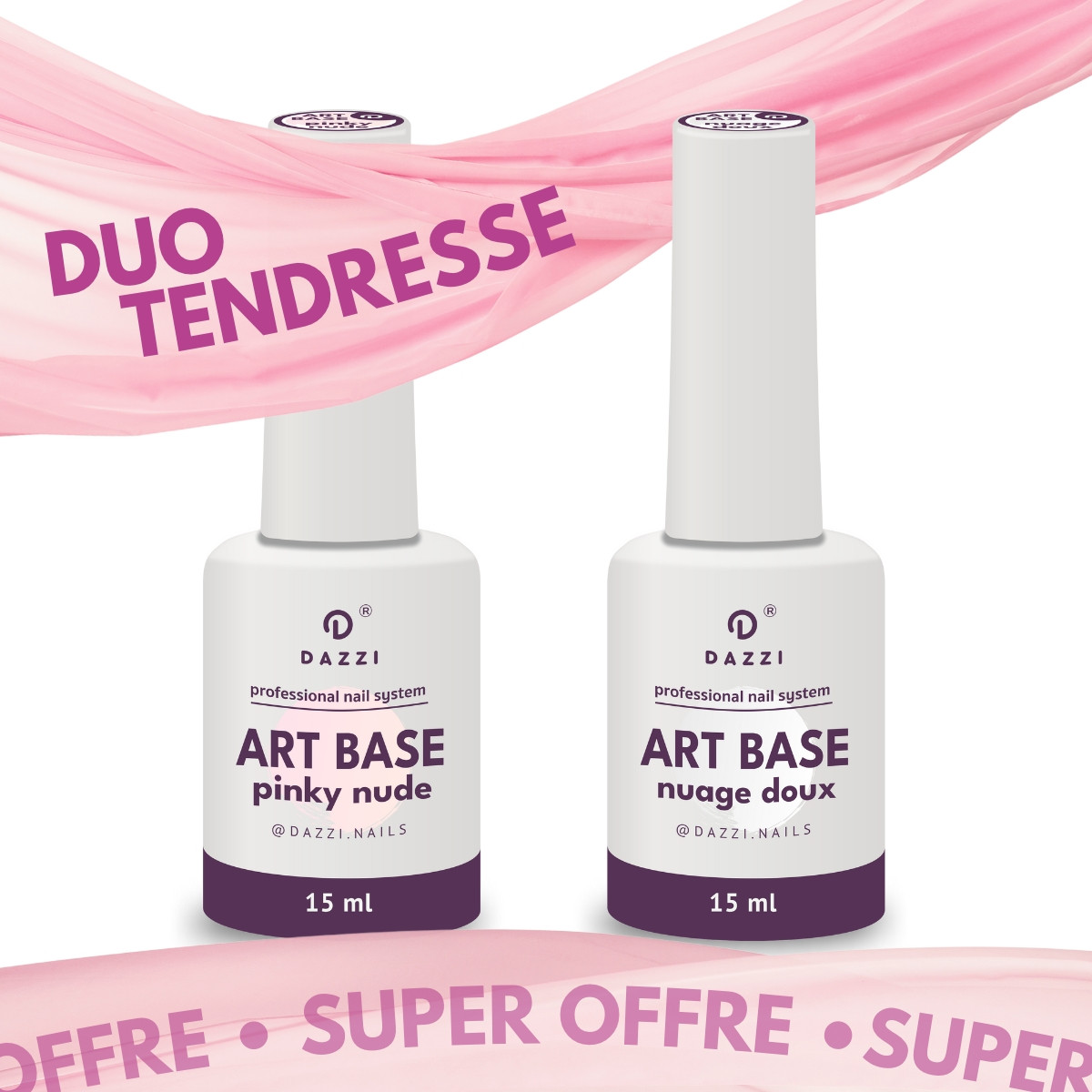Super offre DUO TENDRESSE : bases "Nuage doux" , "Pinky nude"  pour VSP ou Gel, 15ml