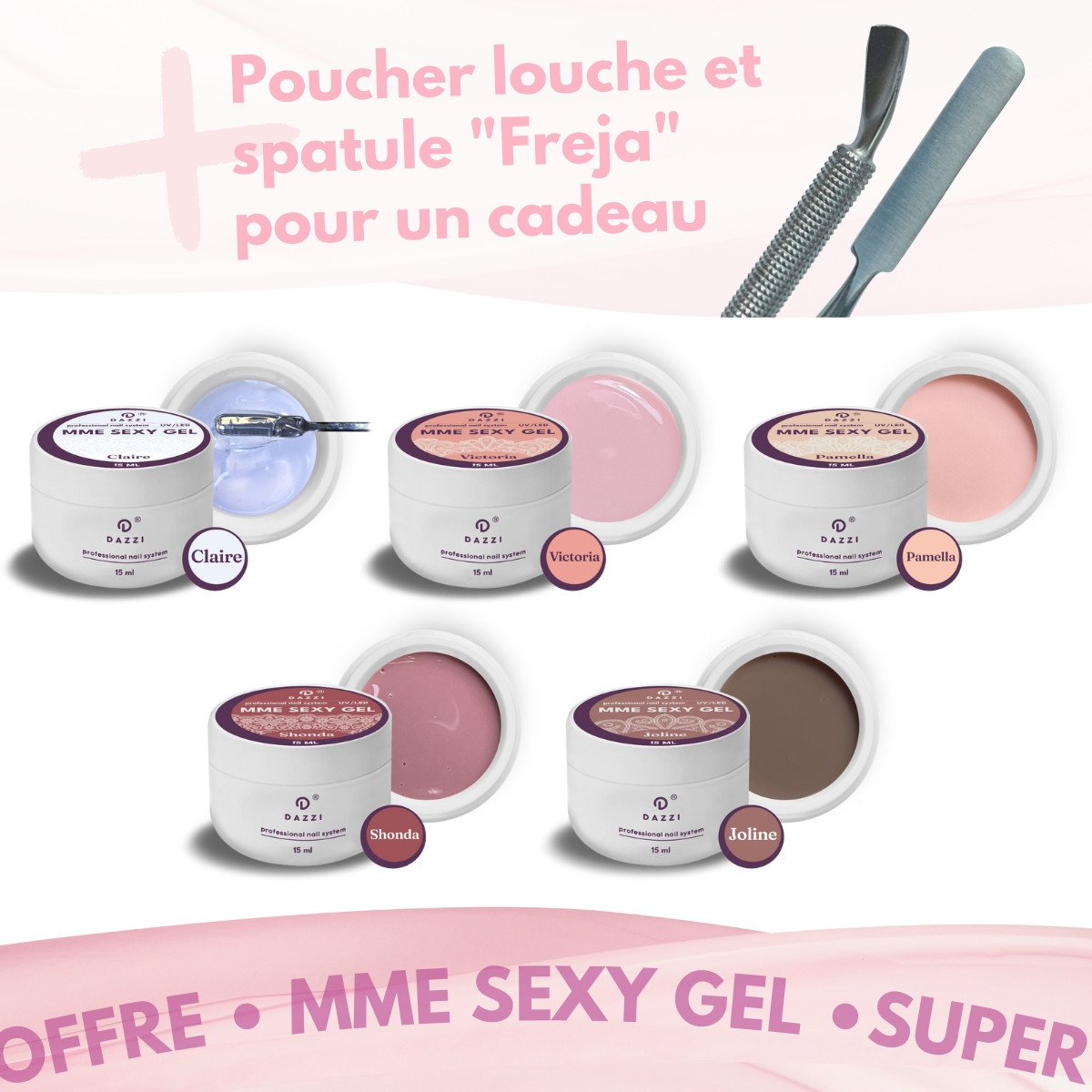 Collection "Mme. Sexy Gel" : 5 gels constructeurs intelligents, 15 ml + cadeau "Freja"