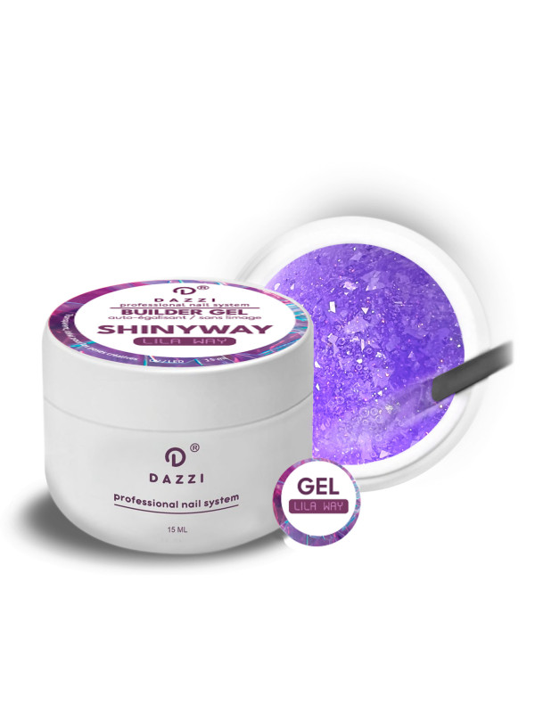 Gel transparent Shinyway, auto-égalisant extrêmement pailleté 'LILA WAY', violet intense 15 ml